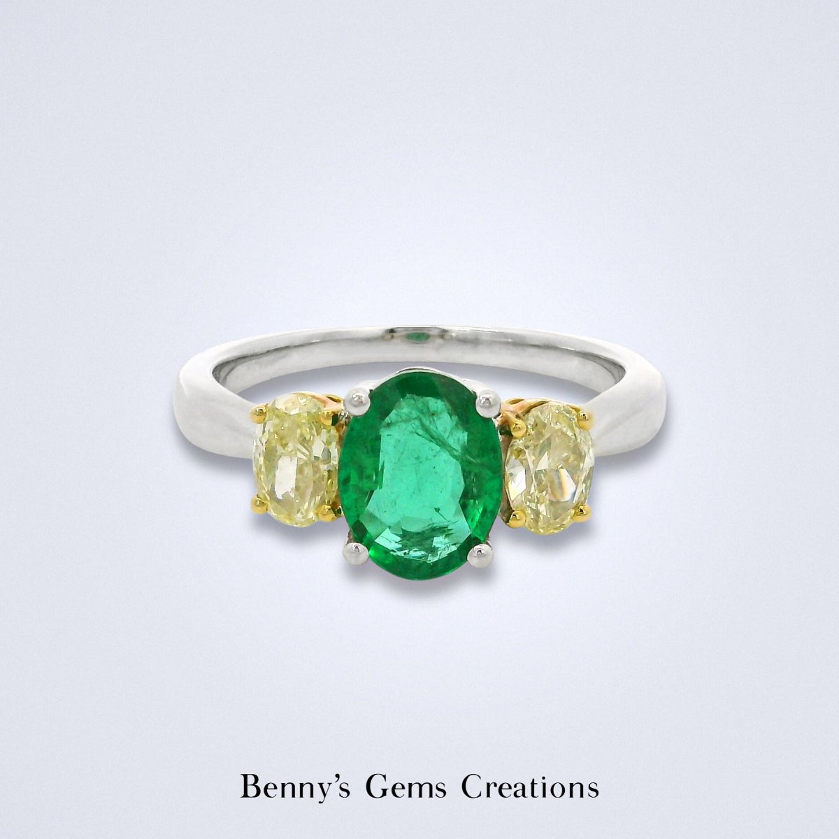 Elegant Emerald Yellow Diamond Trilogy Ring - Benny's Gems Creations