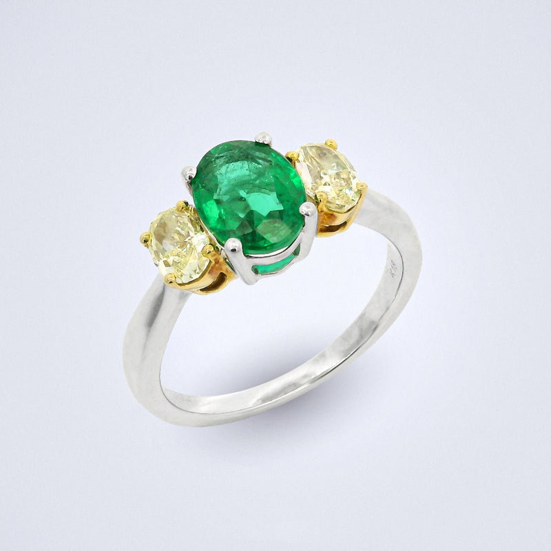 Elegant Emerald Yellow Diamond Trilogy Ring - Benny's Gems Creations