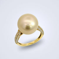 Elegant Golden Pearl Diamond Ring - Benny's Gems Creations