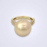 Elegant Golden Pearl Diamond Ring - Benny's Gems Creations