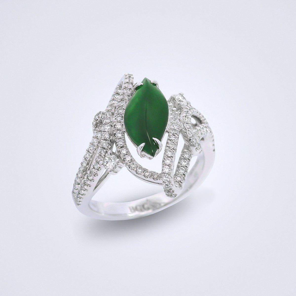 Elegant Jade Leaf Diamond Ring - Benny's Gems Creations