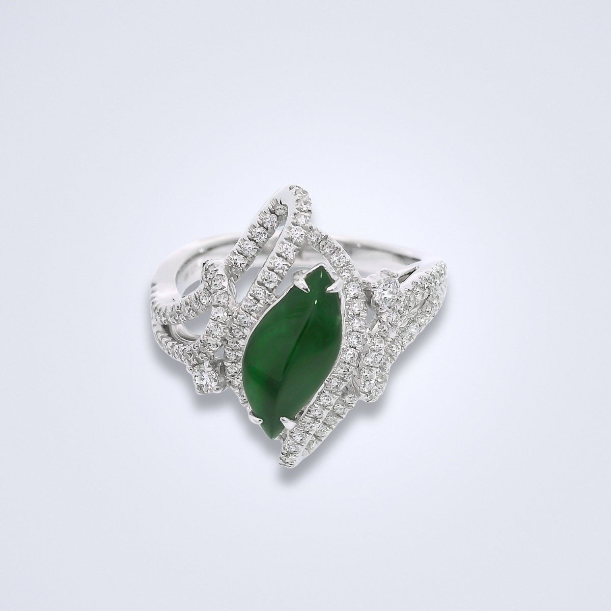 Elegant Jade Leaf Diamond Ring - Benny's Gems Creations