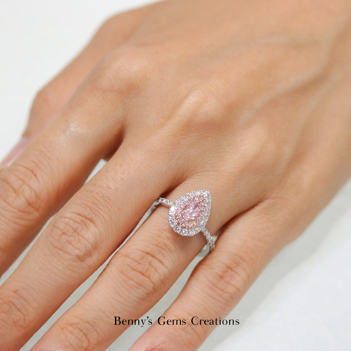 Elegant Pink Pear Diamond Ring - Benny's Gems Creations