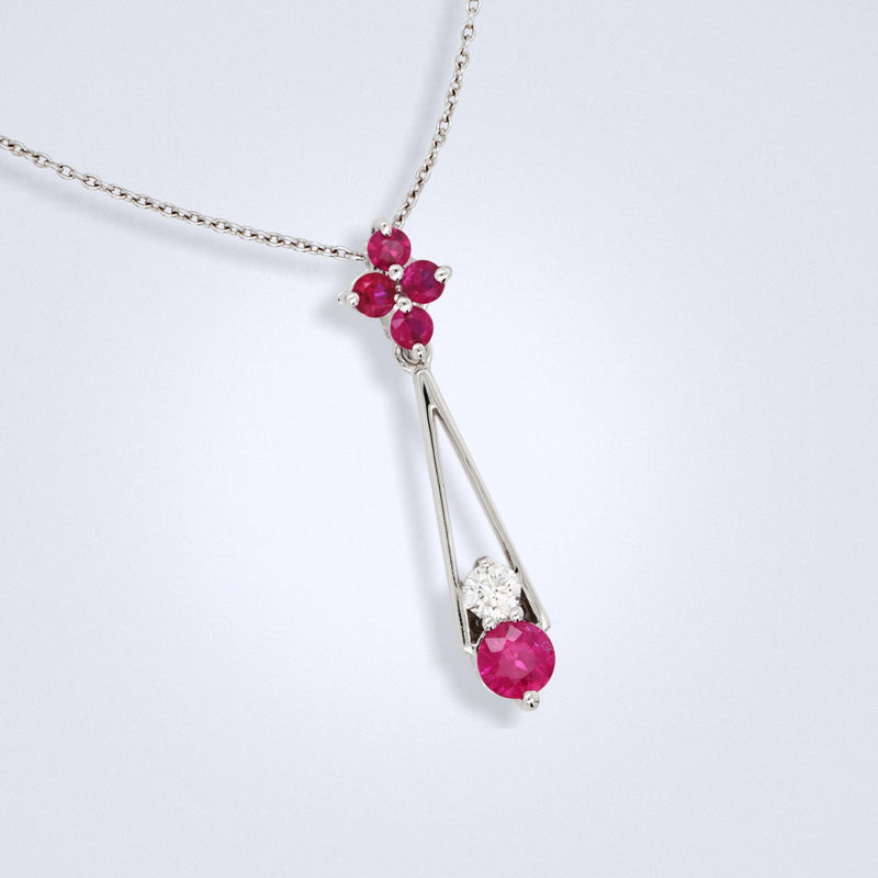 Elegant Ruby Diamond Drop Pendant - Benny's Gems Creations
