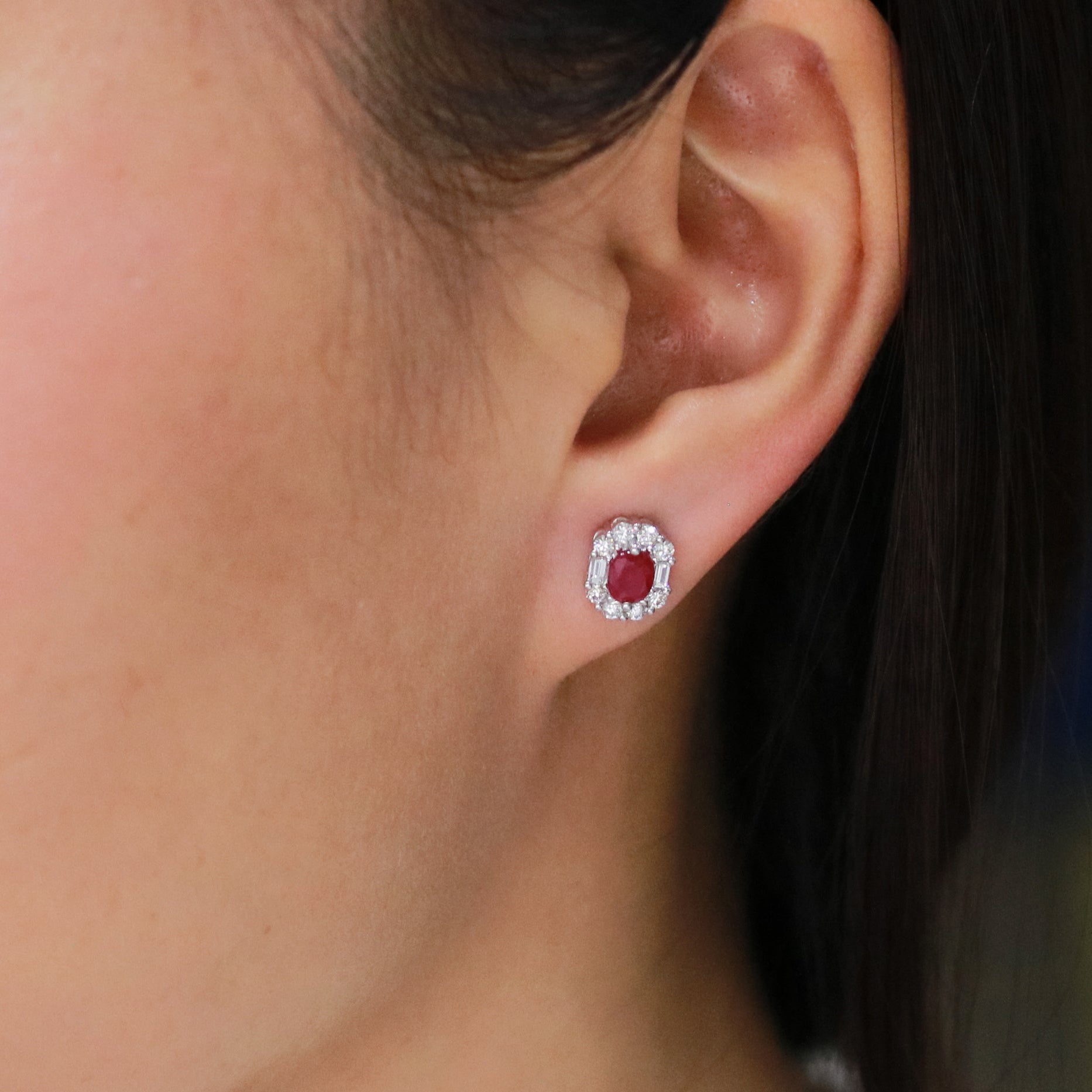 Elegant White Gold Ruby Diamond Earrings - Benny's Gems Creations