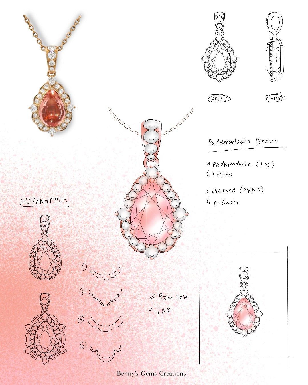 Ember Glow Padparadscha Pendant - Benny's Gems Creations