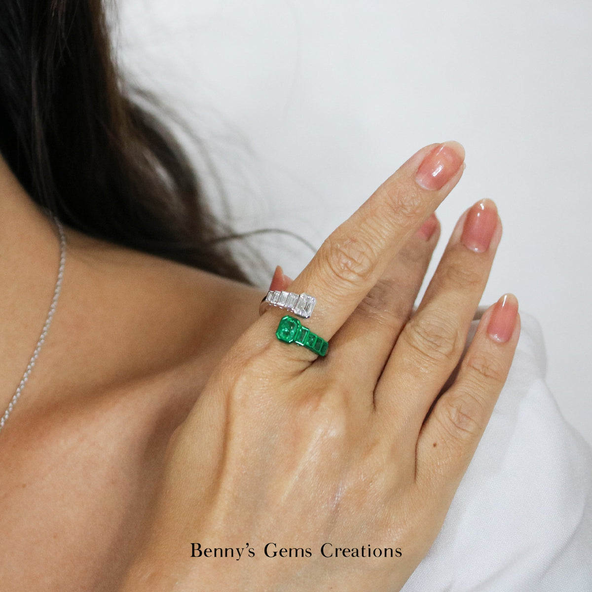 Emerald Elegance Bypass Diamond Ring - Benny's Gems Creations