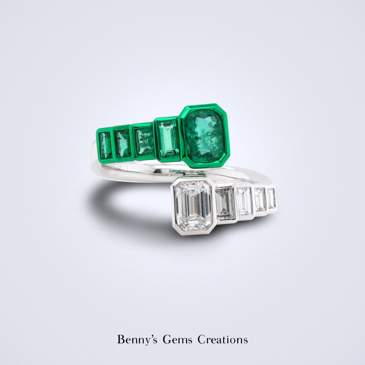 Emerald Elegance Bypass Diamond Ring - Benny's Gems Creations
