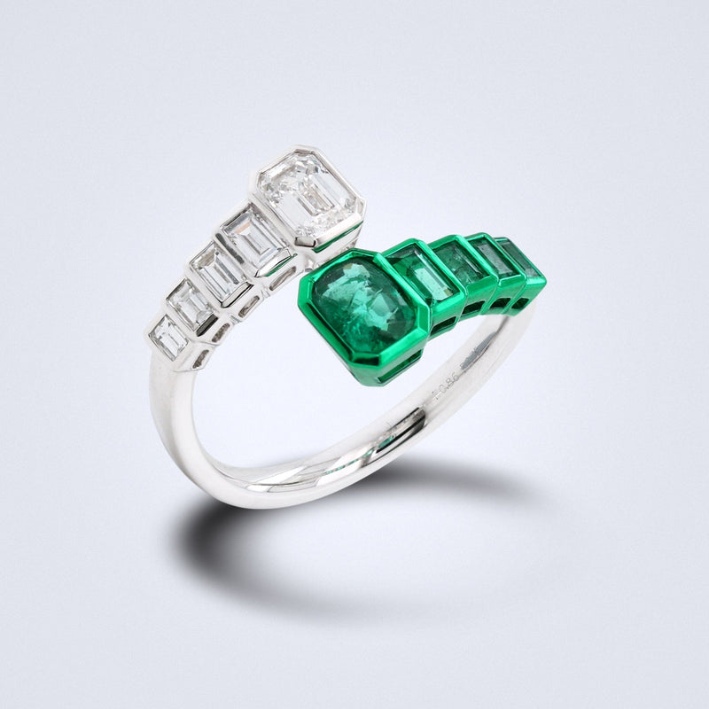 Emerald Elegance Bypass Diamond Ring - Benny's Gems Creations
