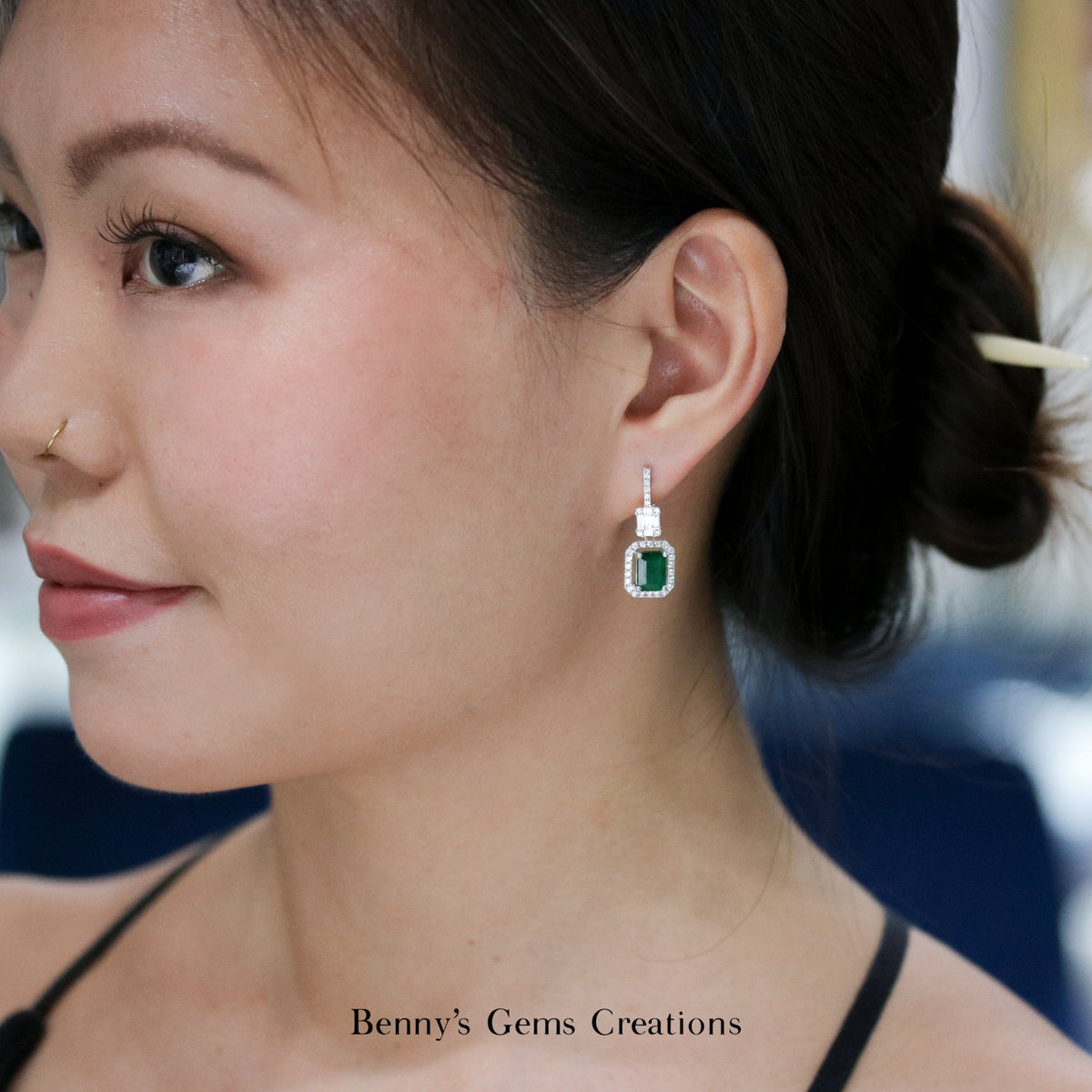Emerald Elegance Diamond Earrings - Benny's Gems Creations