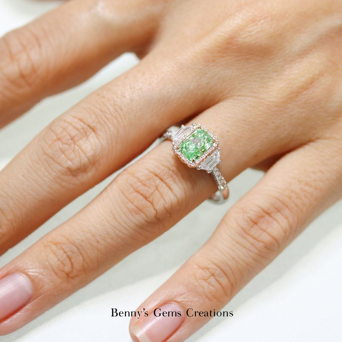 Ethereal Glow Green Diamond Ring - Benny's Gems Creations