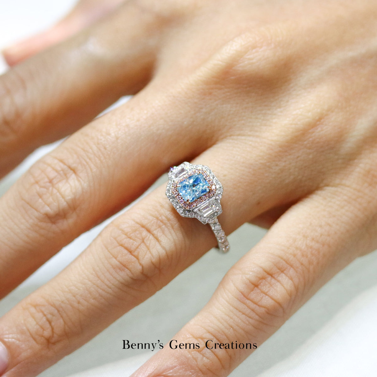 Fancy Blue Illusion Diamond Ring - Benny's Gems Creations