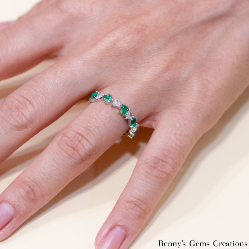 fancy colombian emerald diamond ring modeled