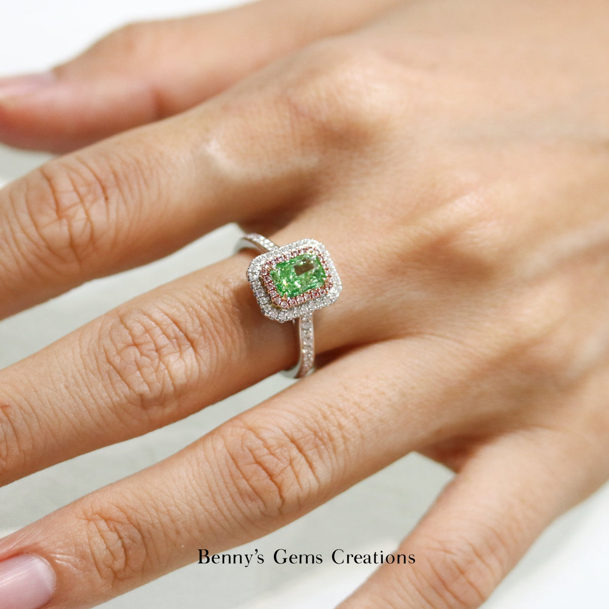 Fancy Colored Green Diamond Ring - Benny's Gems Creations