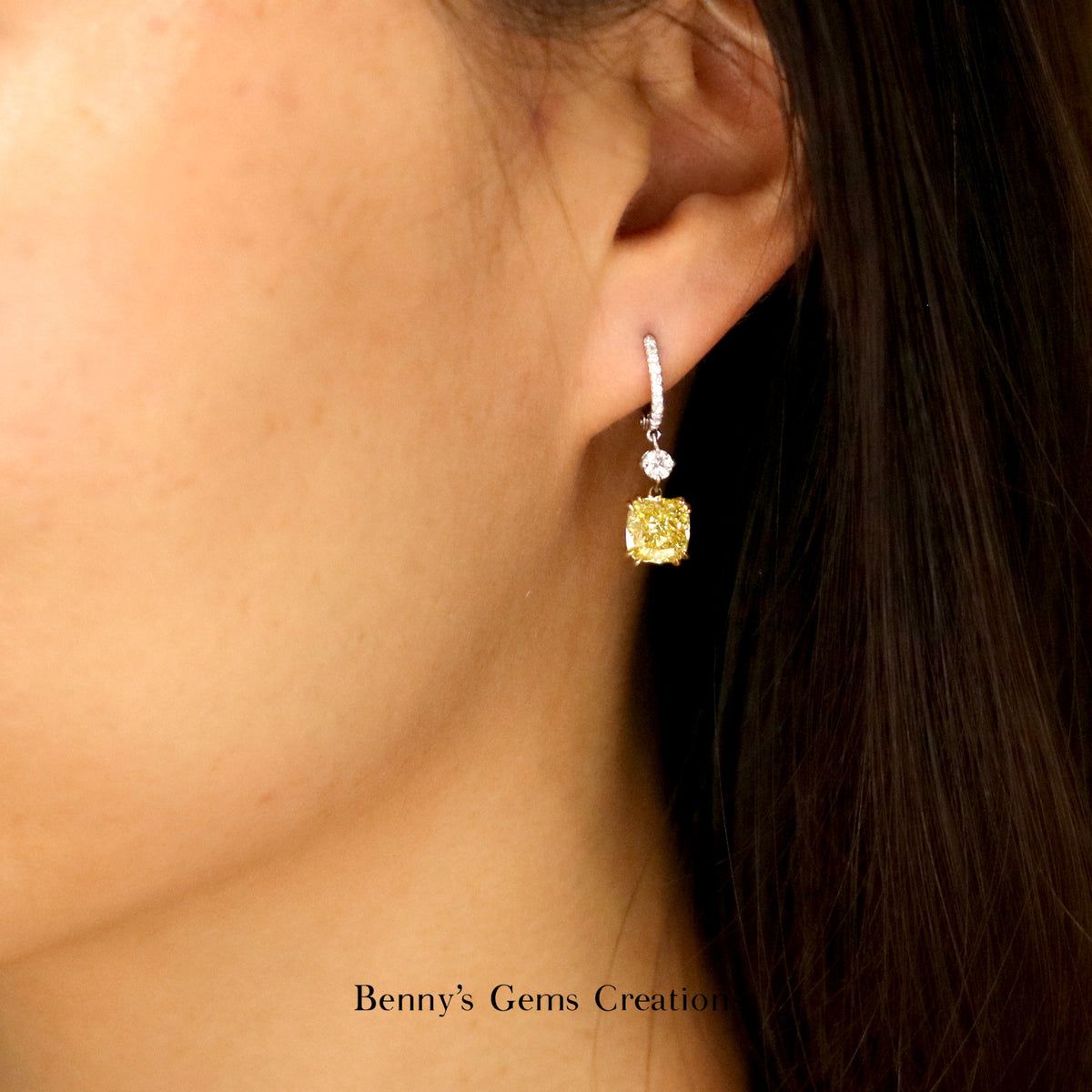 Fancy Vivid Yellow Diamond Earrings - Benny's Gems Creations