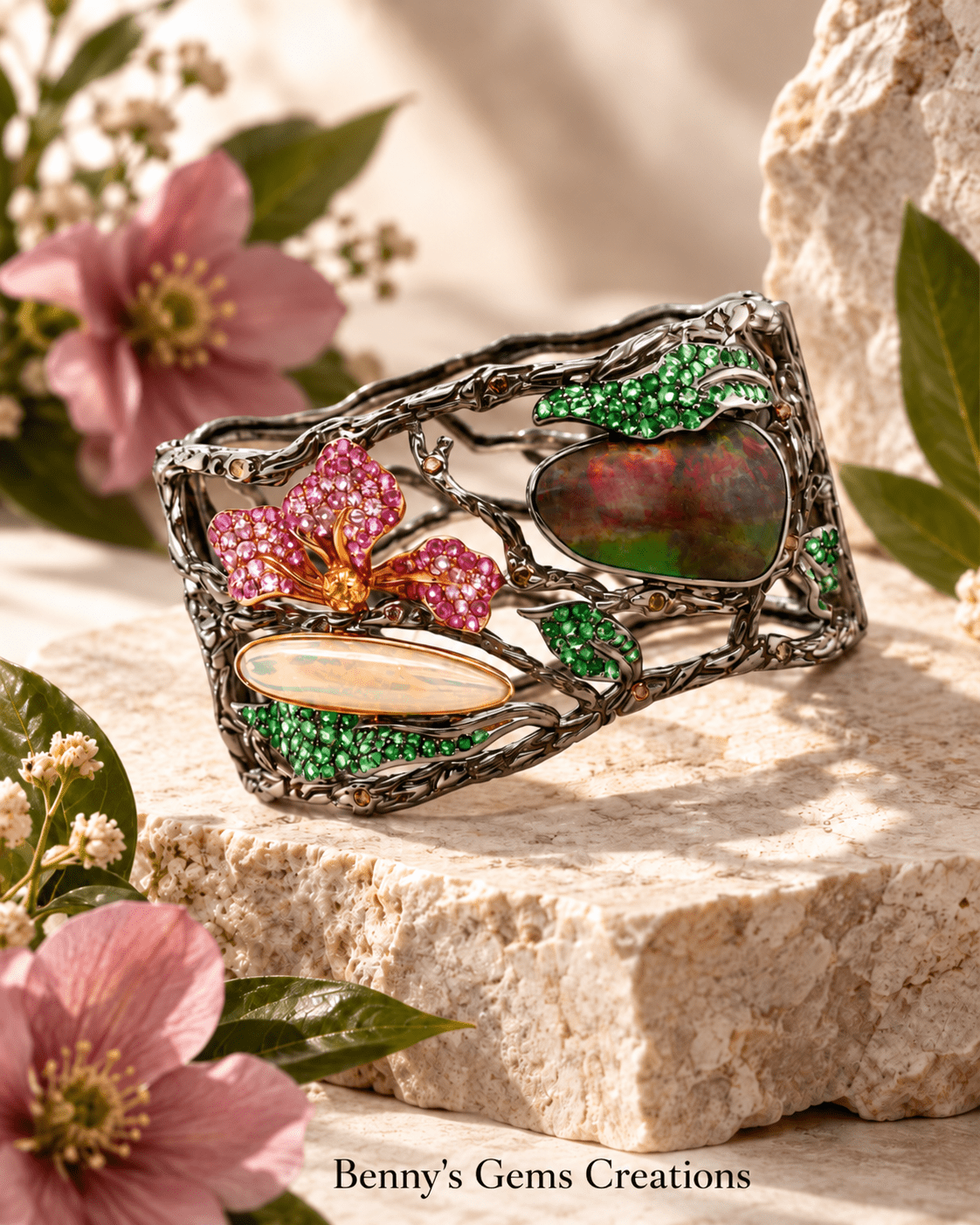 Flora Opal Diamond Bangle - Benny's Gems Creations
