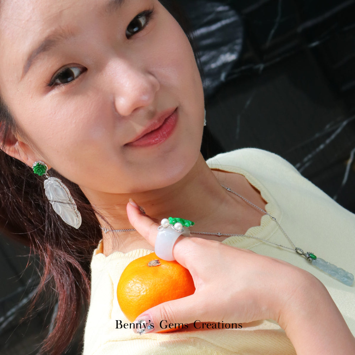 Floral Elegance Jadeite Diamond Earrings - Benny's Gems Creations