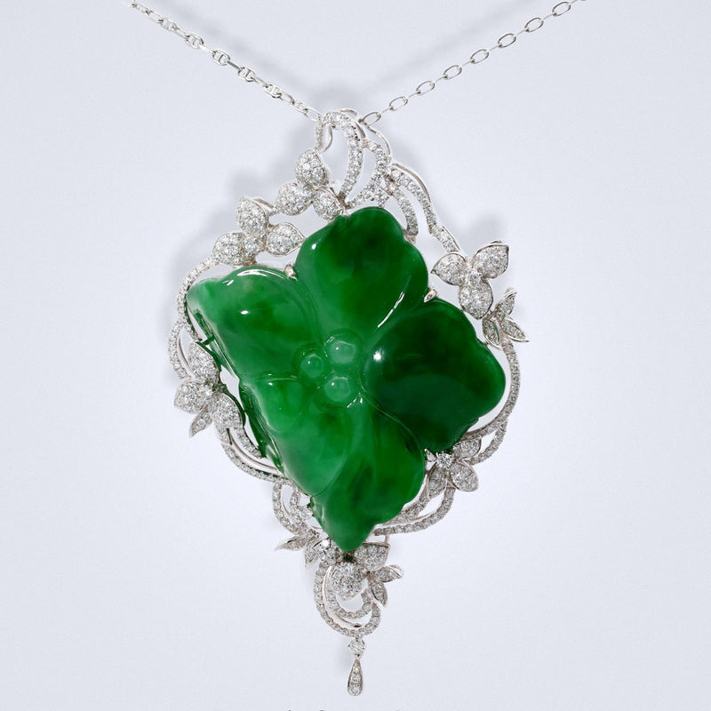 Floral Fantasy Jadeite Diamond Pendant - Benny's Gems Creations
