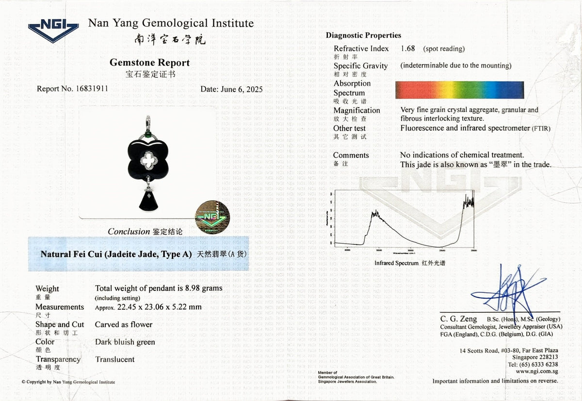 Flower Black Jade Diamond Pendant - Benny's Gems Creations