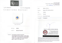 Gemstone certificate report for a Zoisite crystal, featuring weight, dimensions, cut quality, and certification details from the Singapore Gemstone Authority