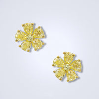 Golden Blossom Yellow Diamond Stud Earrings - Benny's Gems Creations