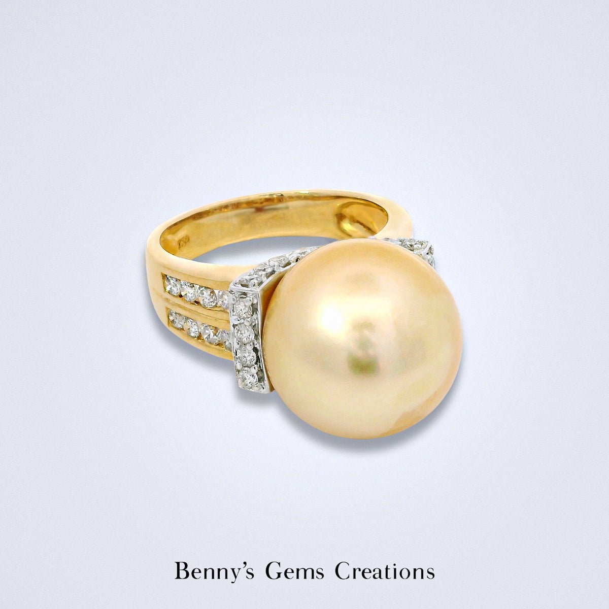 Golden Pearl Diamond Crown Ring - Benny's Gems Creations