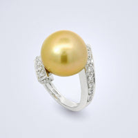 Golden South Sea Pearl Diamond Curve Ring - Benny's Gems Creations