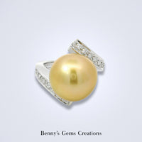 Golden South Sea Pearl Diamond Curve Ring - Benny's Gems Creations