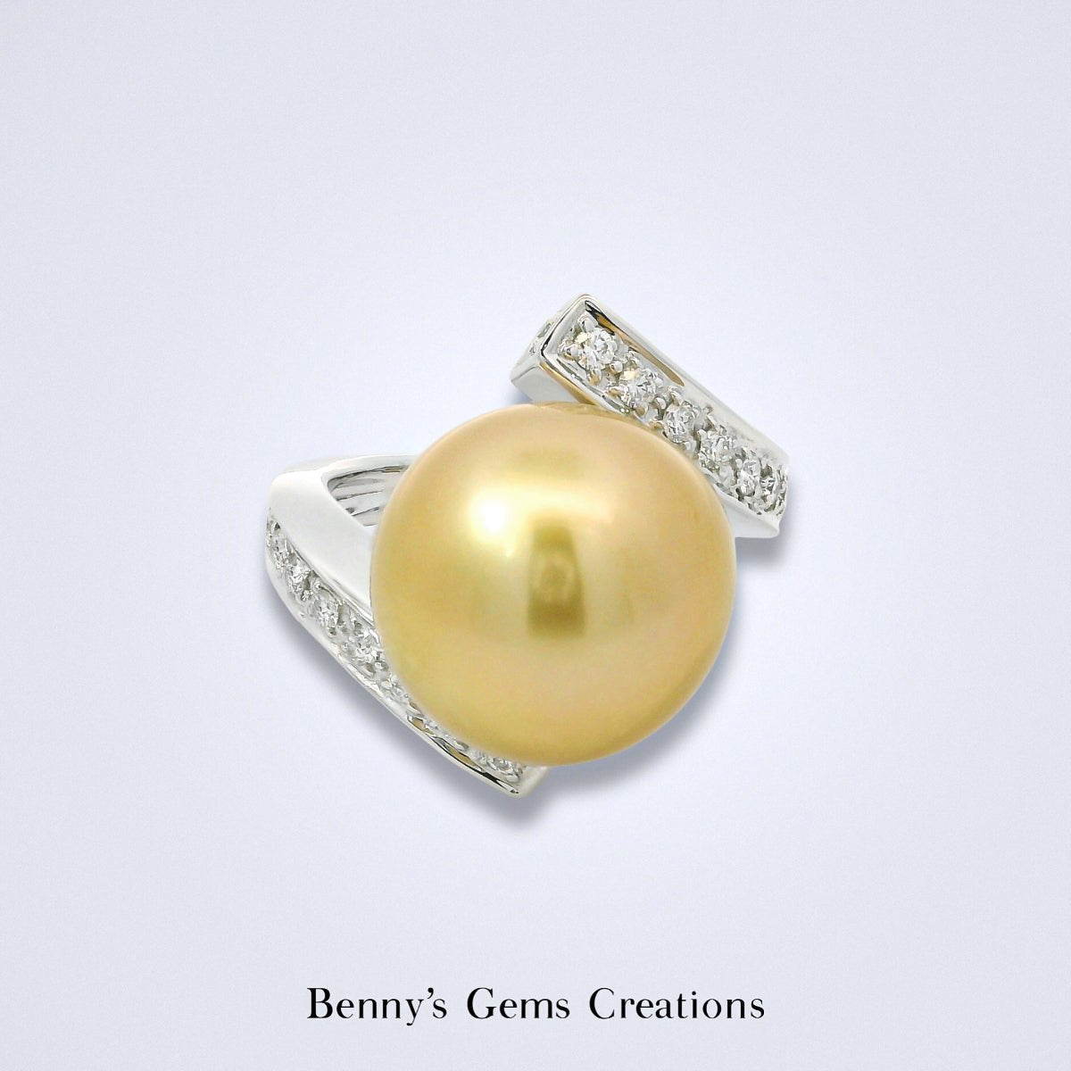 Golden South Sea Pearl Diamond Curve Ring - Benny's Gems Creations