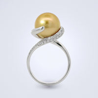 Golden South Sea Pearl Diamond Embrace Ring - Benny's Gems Creations