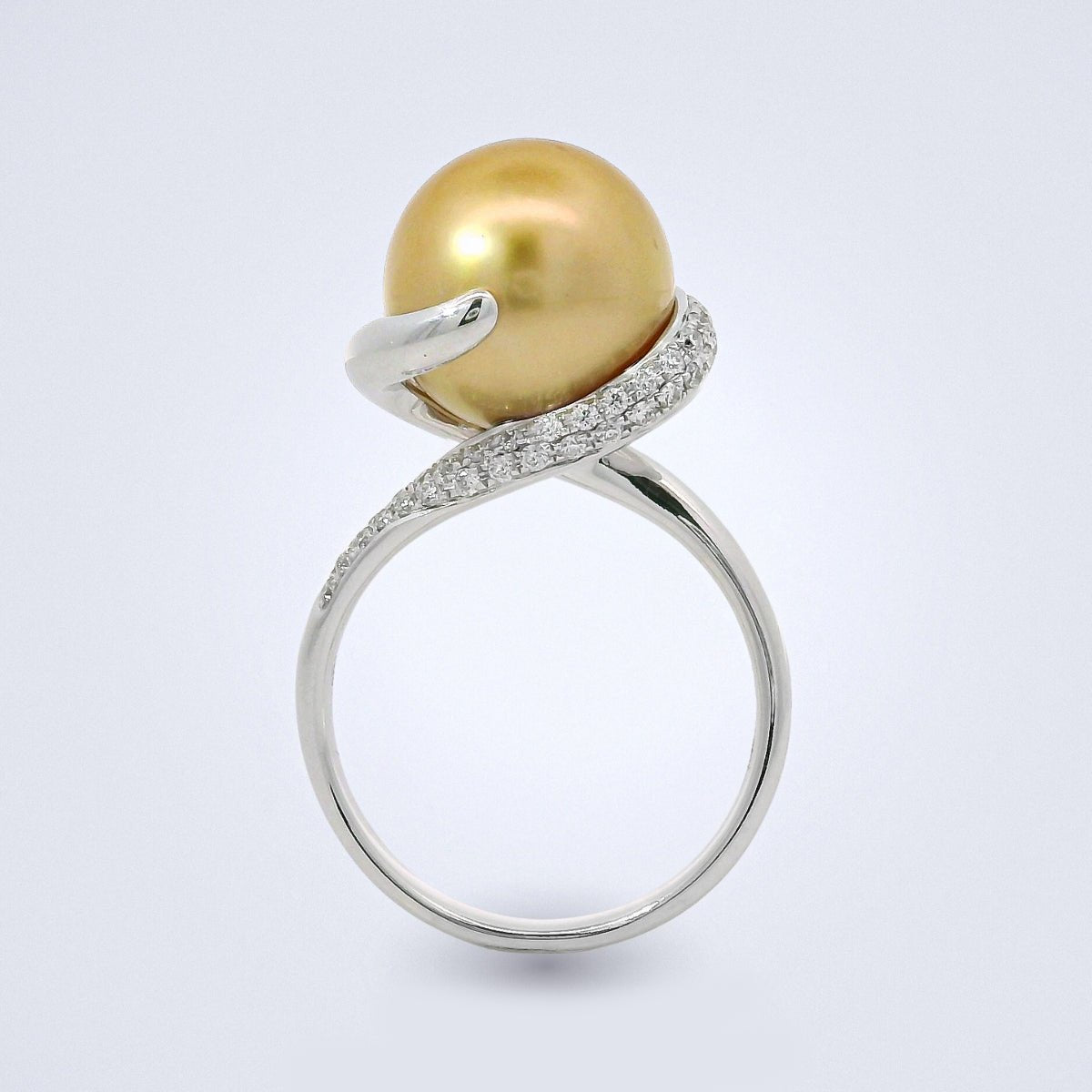 Golden South Sea Pearl Diamond Embrace Ring - Benny's Gems Creations