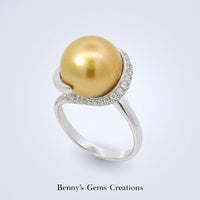 Golden South Sea Pearl Diamond Embrace Ring - Benny's Gems Creations