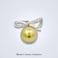 Golden South Sea Pearl Diamond Leaf Ring - Benny's Gems Creations