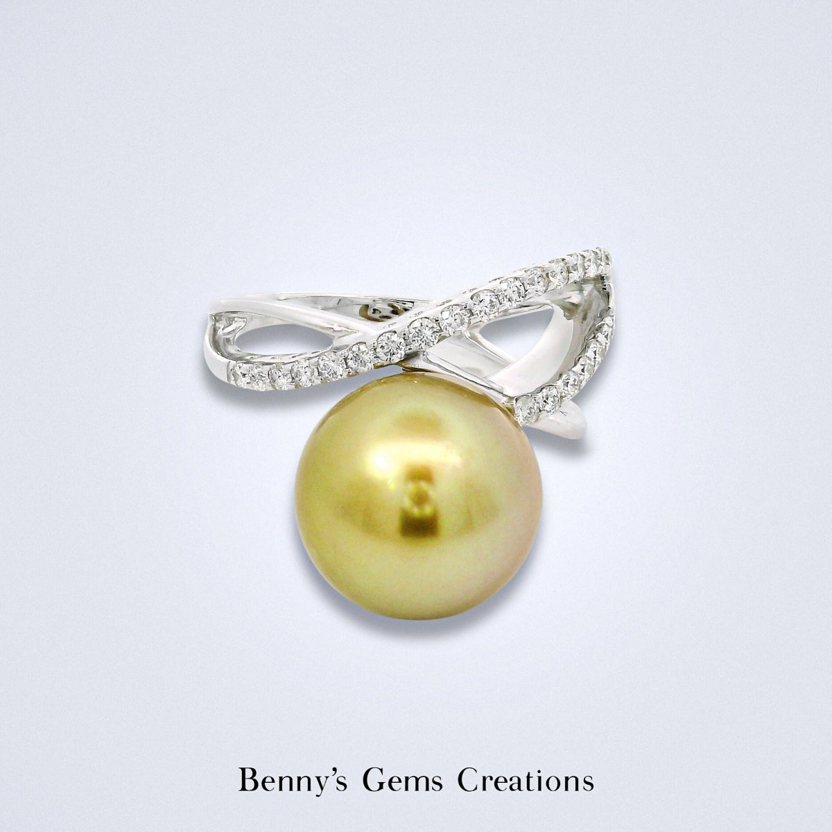 Golden South Sea Pearl Diamond Leaf Ring - Benny's Gems Creations