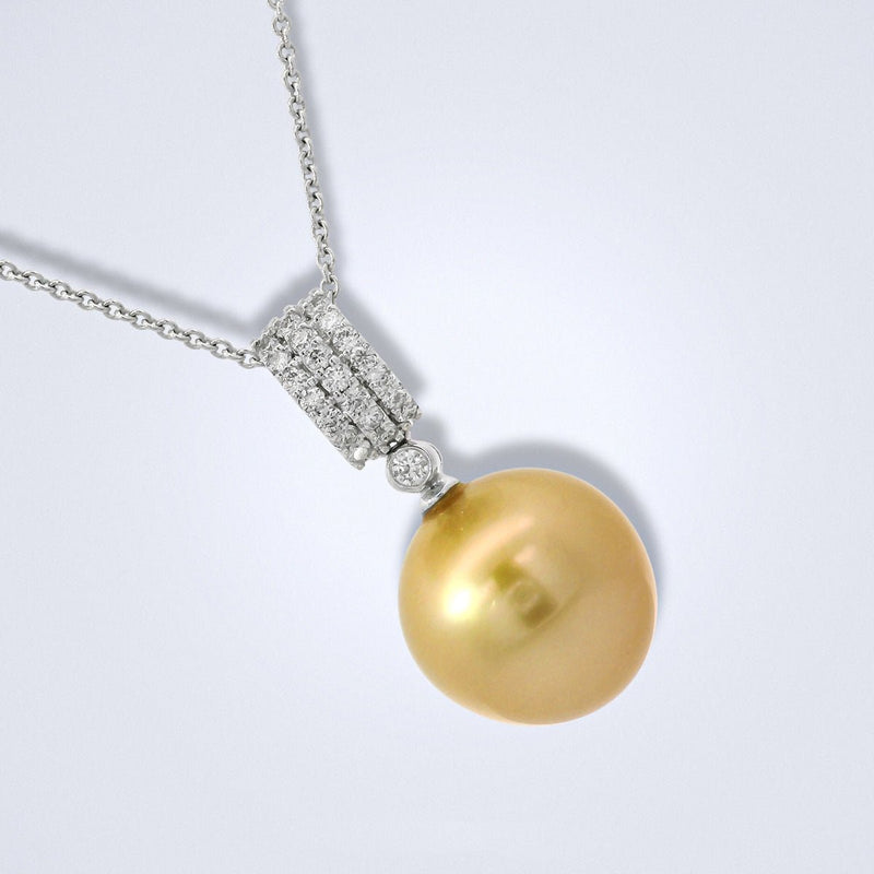 Golden South Sea Pearl Diamond Solitaire Pendant - Benny's Gems Creations