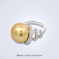Golden South Sea Pearl Diamond Swirl Ring - Benny's Gems Creations