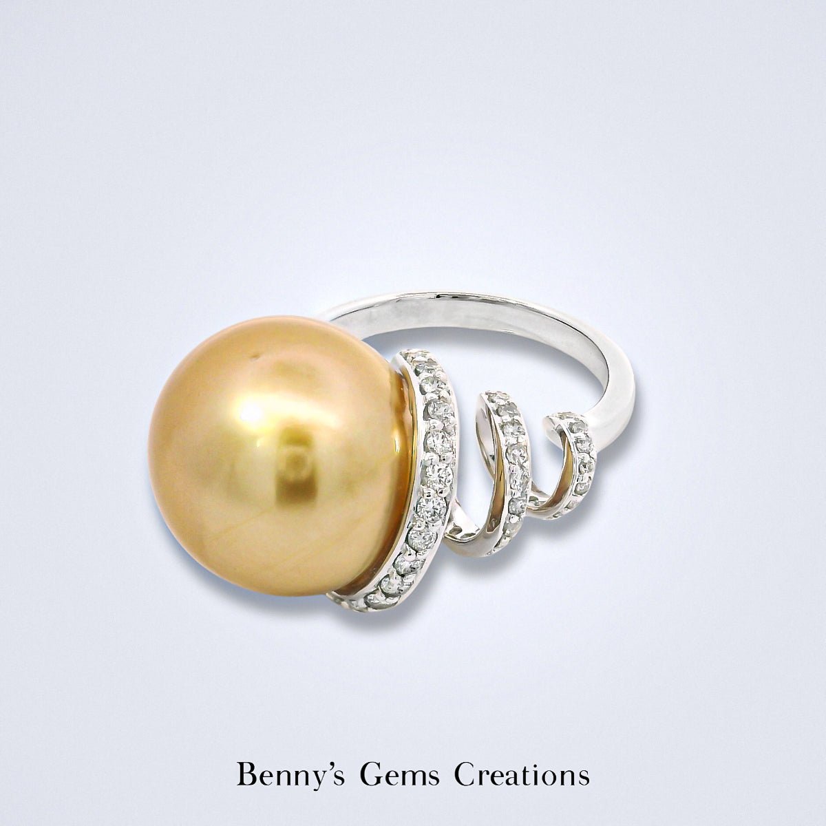 Golden South Sea Pearl Diamond Swirl Ring - Benny's Gems Creations