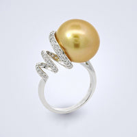 Golden South Sea Pearl Diamond Swirl Ring - Benny's Gems Creations
