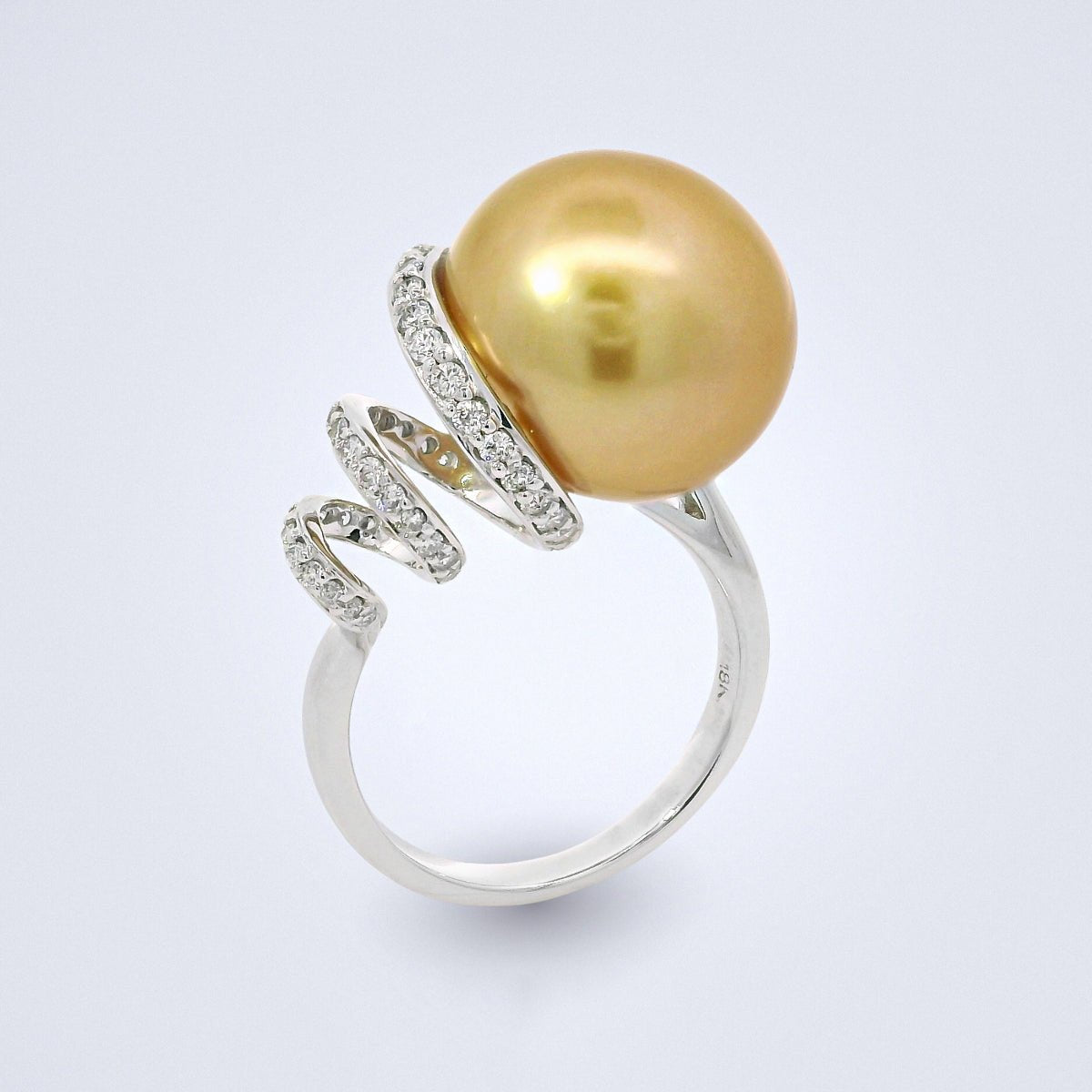Golden South Sea Pearl Diamond Swirl Ring - Benny's Gems Creations