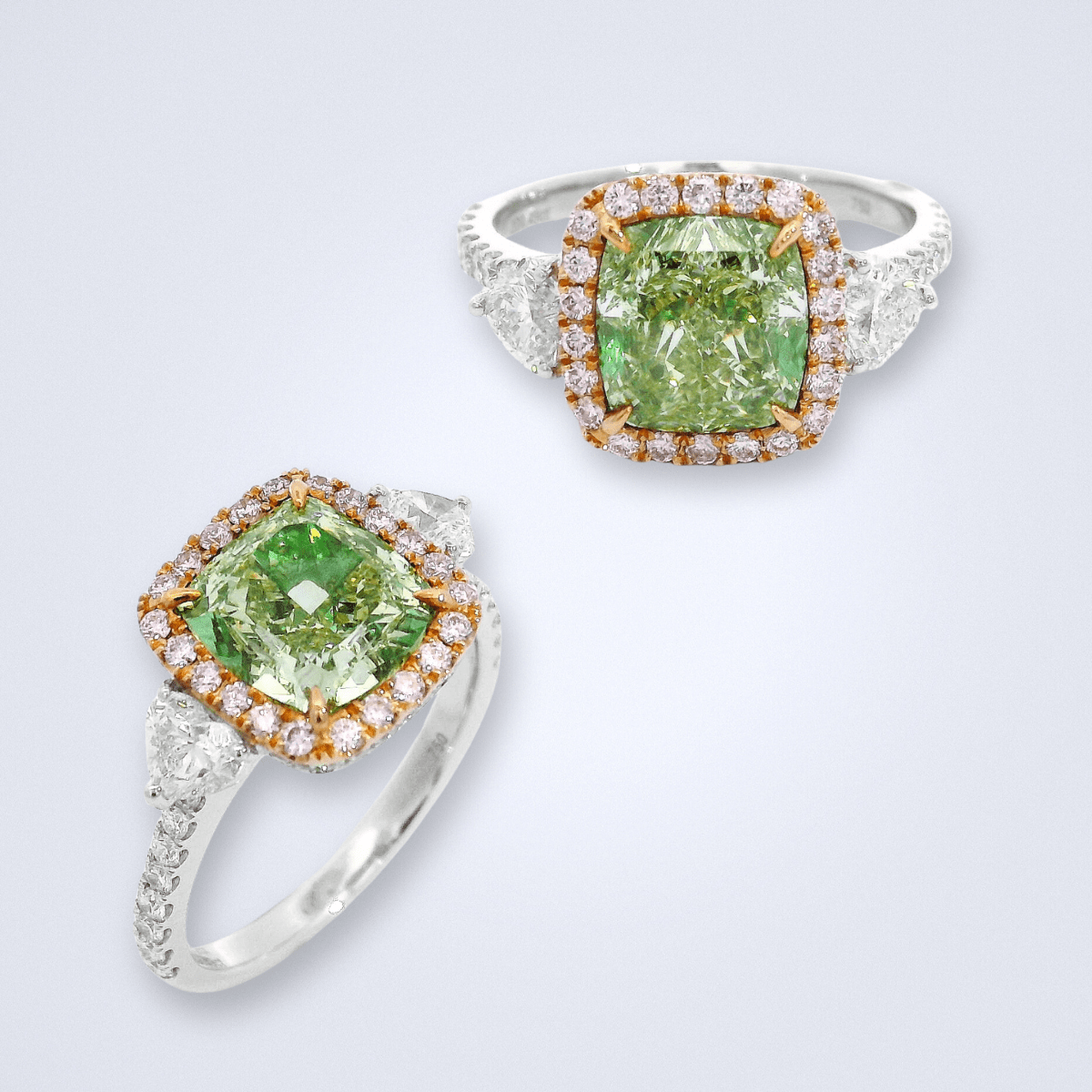 Green Glimmer Cushion Diamond Ring - Benny's Gems Creations