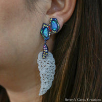 Icy Carved Jadeite Opal Earrings - Benny's Gems Creations