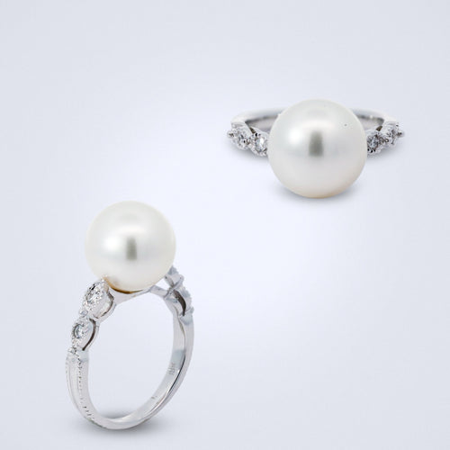 milgrain pearl diamond ring