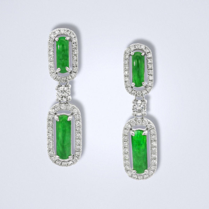 Jadeite Diamond Bar Drop Earrings - Benny's Gems Creations