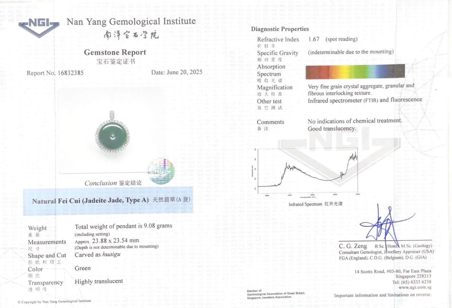 Jadeite Diamond White Gold Pendant - Benny's Gems Creations