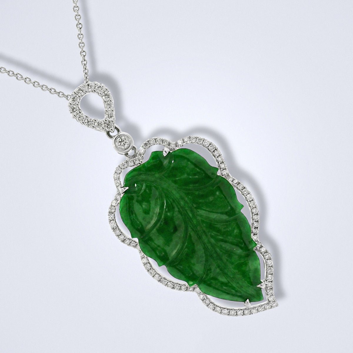 Jadeite Leaf Diamond Pendant - Benny's Gems Creations