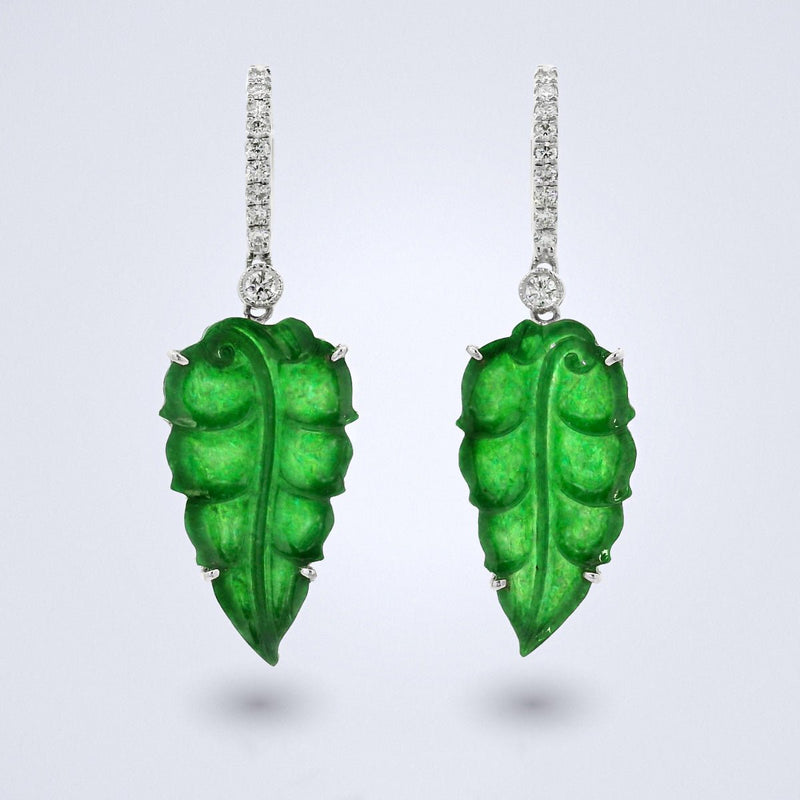 Jadeite Leaf Drop Earrings - Benny's Gems Creations