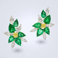 Jardin Émeraude Emerald & Yellow Diamond Earrings - Benny's Gems Creations