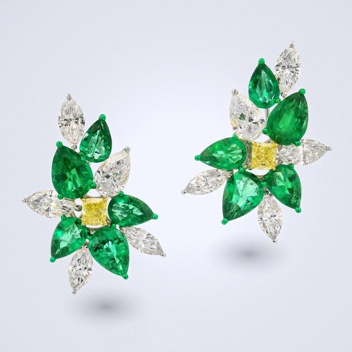 Jardin Émeraude Emerald & Yellow Diamond Earrings - Benny's Gems Creations