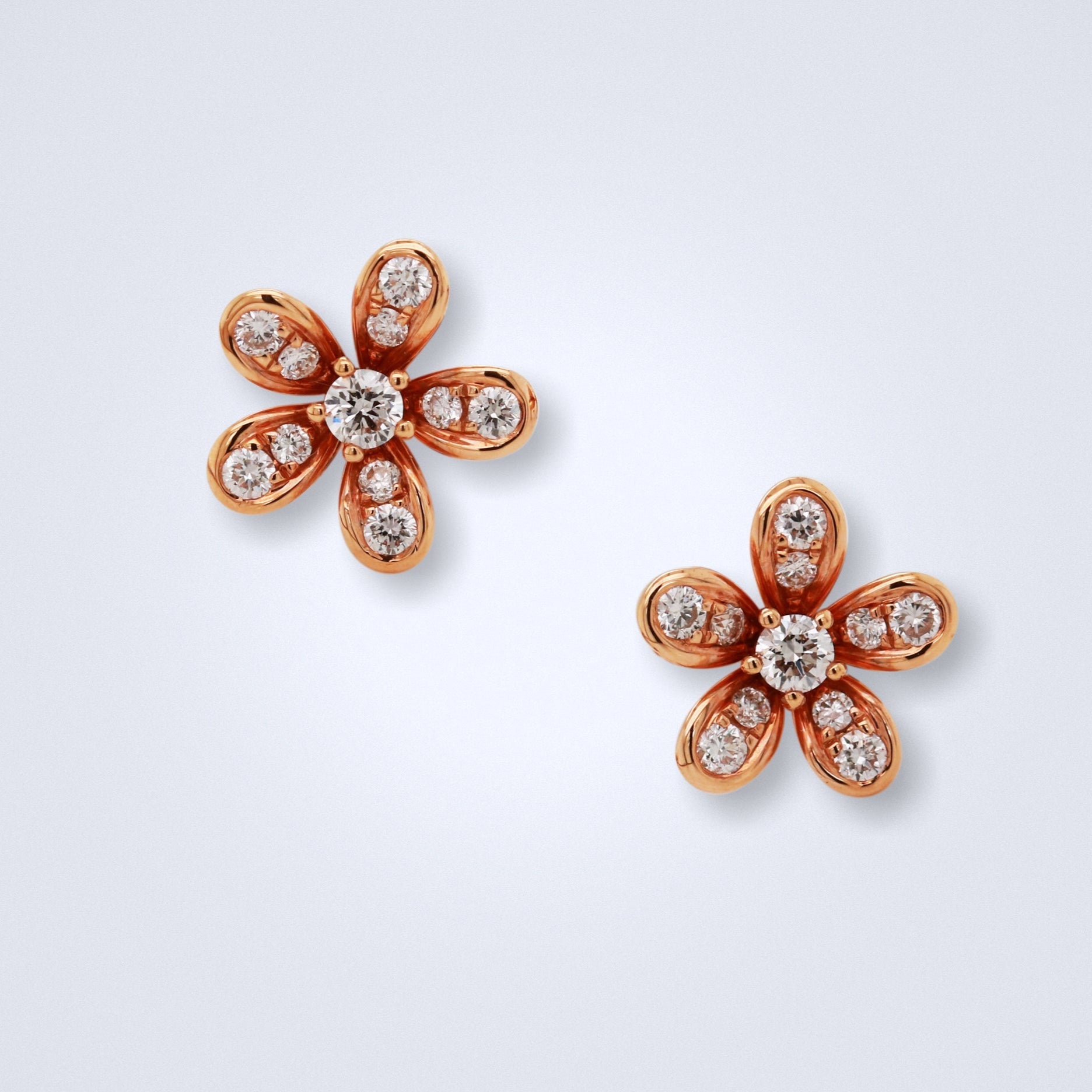 Little Rose Gold Flower Diamond Earrings - Benny's Gems Creations