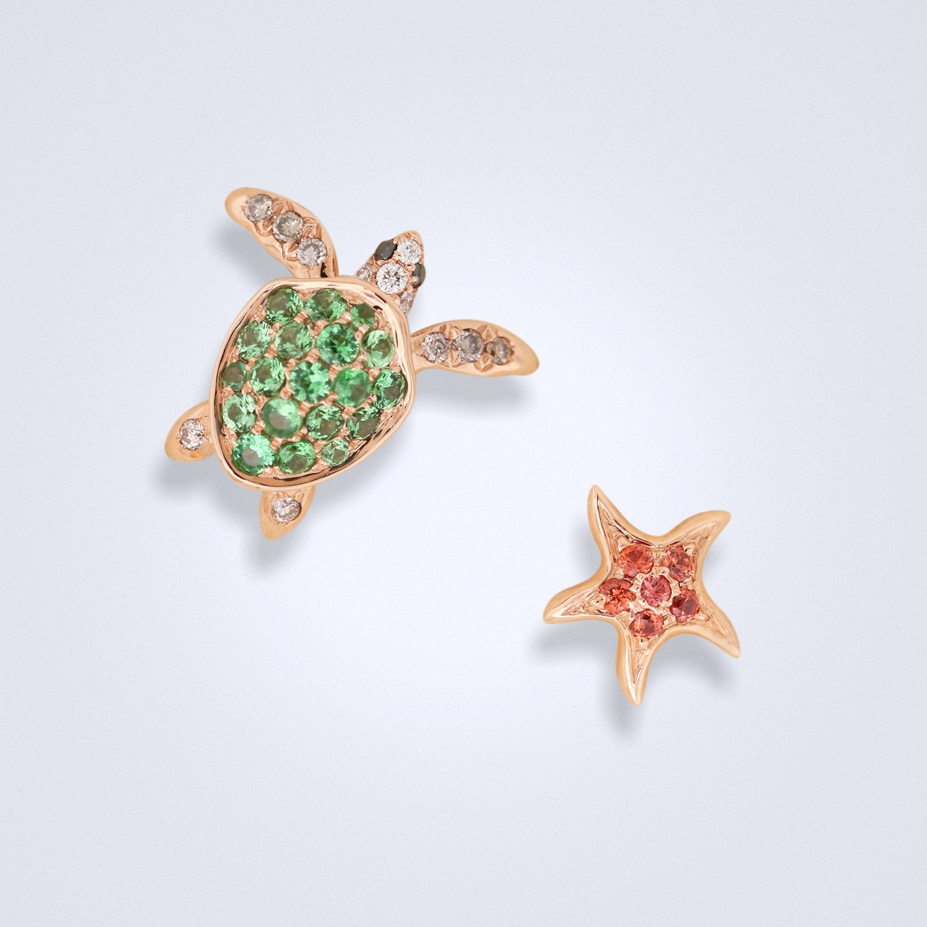 Little Tsavorite Turtle Star Studs - Benny's Gems Creations